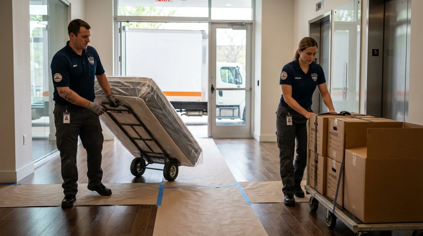 Professional apartment movers loading elevator in Aitkin, MN